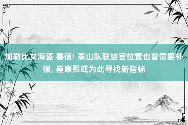 加勒比女海盗 喜信! 泰山队联结官位置也曾需要补强， 崔康熙或为此寻找新指标