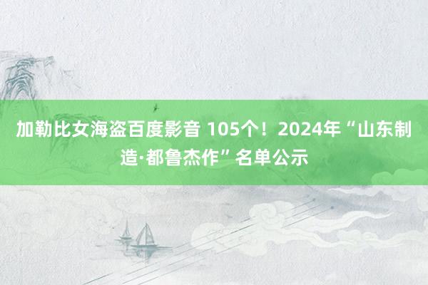 加勒比女海盗百度影音 105个！2024年“山东制造·都鲁杰作”名单公示