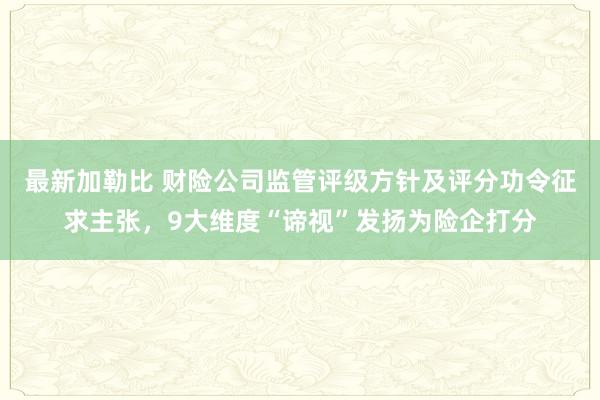 最新加勒比 财险公司监管评级方针及评分功令征求主张，9大维度“谛视”发扬为险企打分