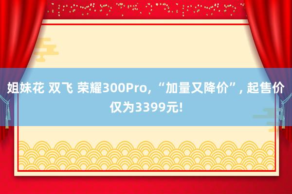 姐妹花 双飞 荣耀300Pro， “加量又降价”， 起售价仅为3399元!