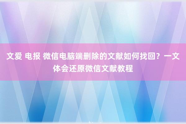 文爱 电报 微信电脑端删除的文献如何找回？一文体会还原微信文献教程