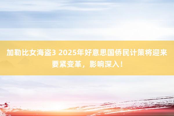 加勒比女海盗3 2025年好意思国侨民计策将迎来要紧变革，影响深入！